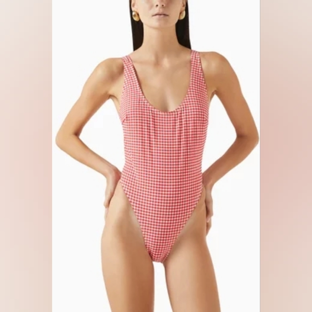 Good American Red Gingham Khloe One Piece Swimsuit Women's Size Large NWT
